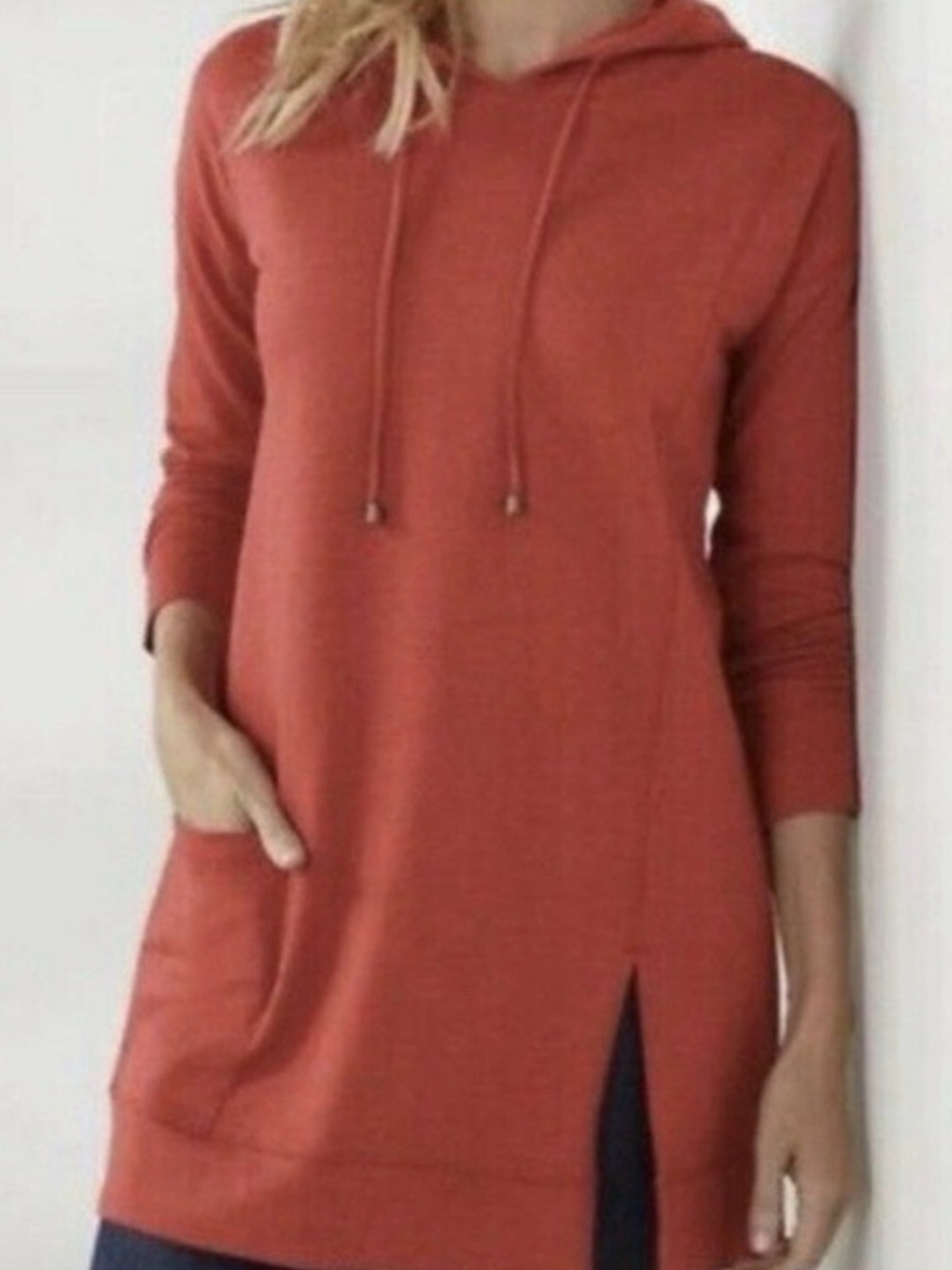 Soft Surroundings Comfy Soft Red  Long Sleeve Hooded Tunic Dress XS